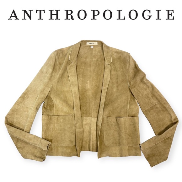 Anthropologie Jackett…etc. Genuine Suede Leather Open Front Jacket Blazer Boho M - Picture 2 of 16